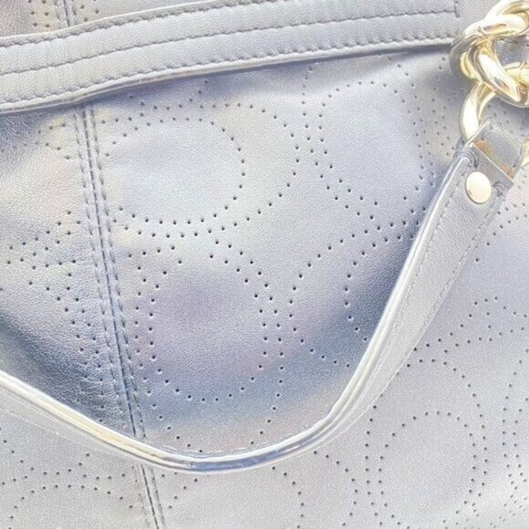 Coach 2011 Brooke Black Signature Perforated Leather Convertible Hobo Bag Silver - Picture 9 of 12